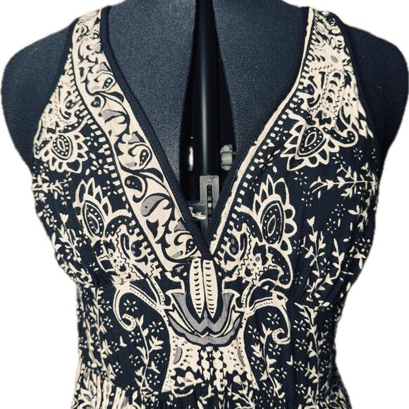 Angie XL Boho Maxi Halter Dress Adjustable Black Cream Paisley Smocked Stretch - Picture 2 of 6